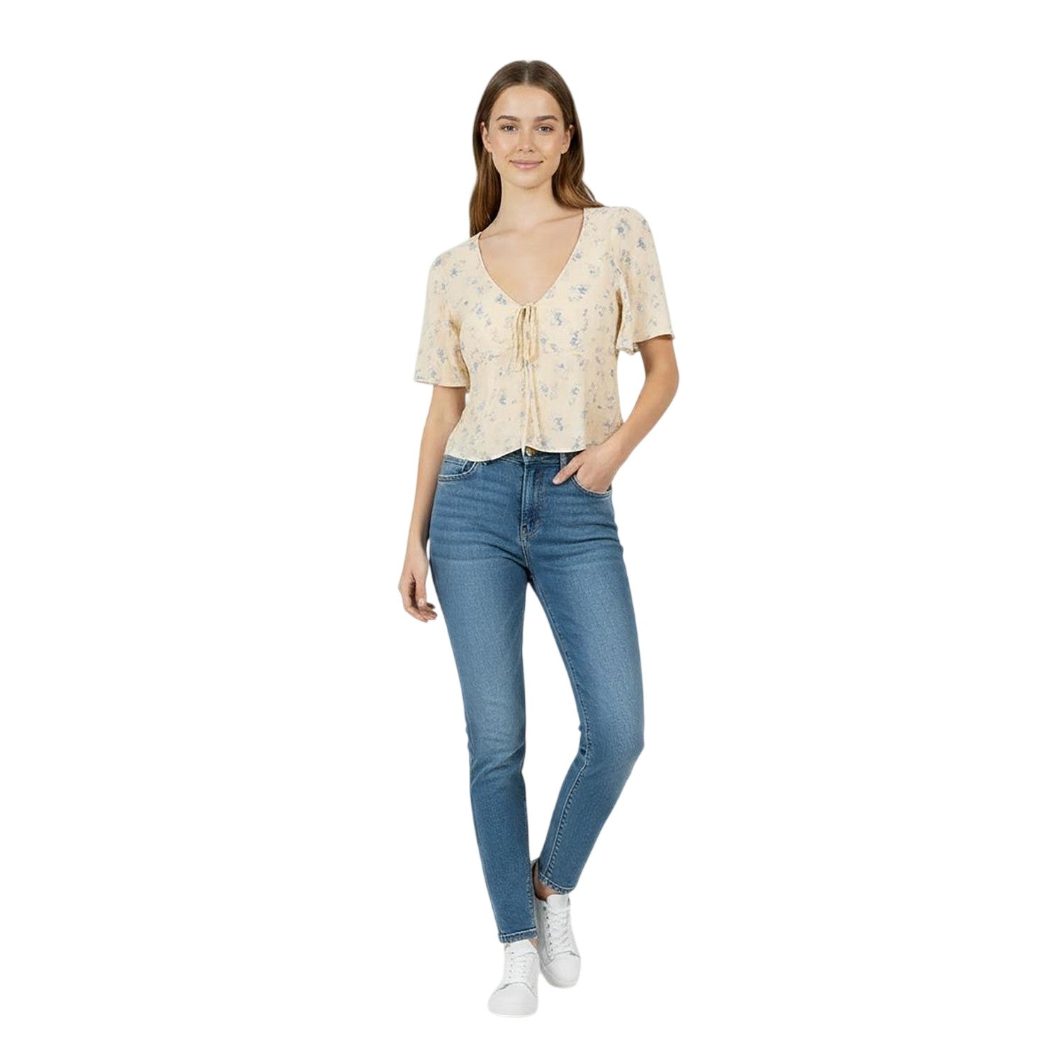 White - Side - Jack Wills Womens-Ladies Ditsy Floral Viscose Keyhole Blouse