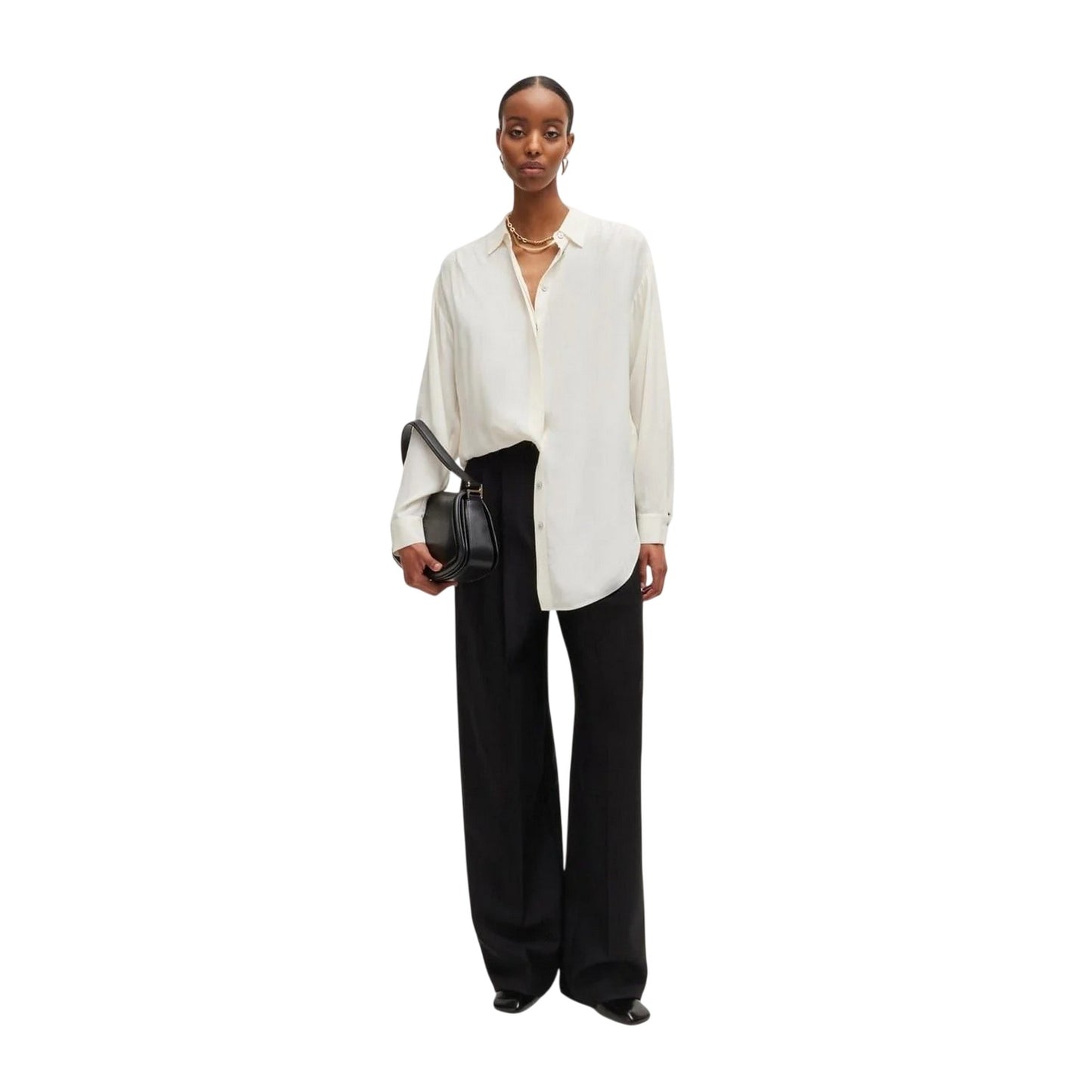White - Side - Boss Womens-Ladies Benika Long-Sleeved Blouse