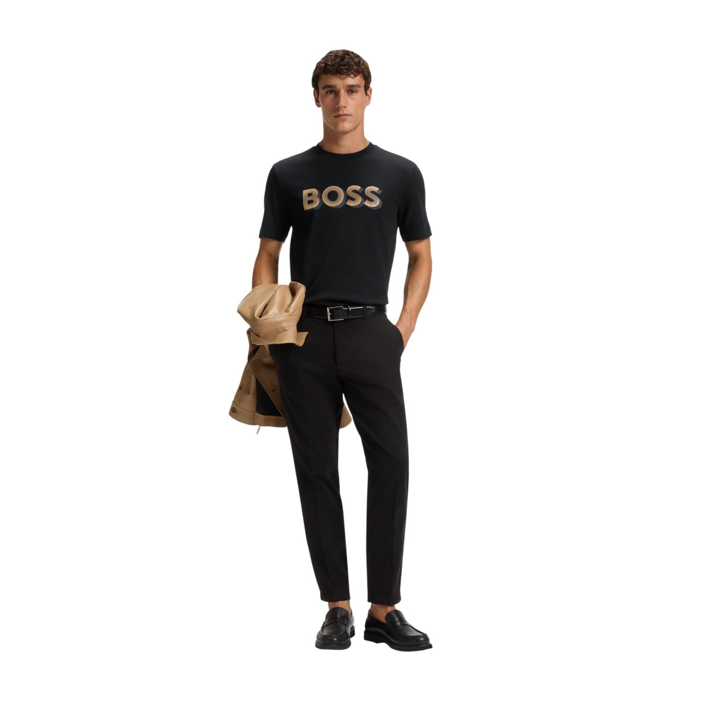 Black - Side - Boss Boys Logo 3D Regular Short-Sleeved T-Shirt