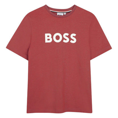 Raspberry - Front - Boss Boys Logo 3D Regular Short-Sleeved T-Shirt
