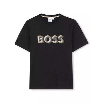 Black - Front - Boss Boys Logo 3D Regular Short-Sleeved T-Shirt