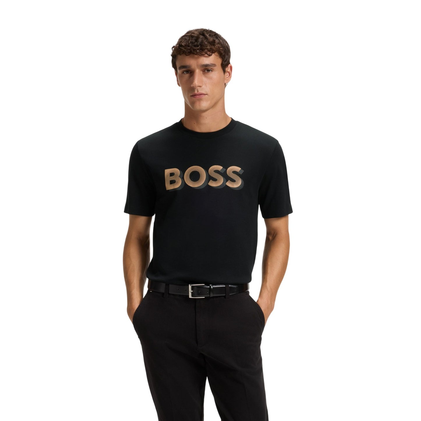 Black - Front - Boss Boys Logo 3D Regular Short-Sleeved T-Shirt