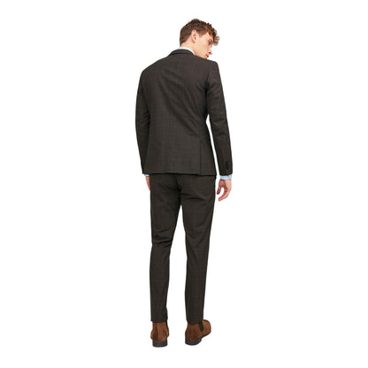 Chocolate - Back - Jack And Jones Mens Checked Notch Neck Slim Formal Blazer