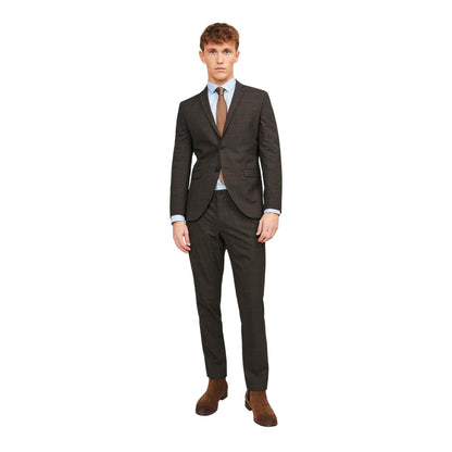 Chocolate - Side - Jack And Jones Mens Checked Notch Neck Slim Formal Blazer