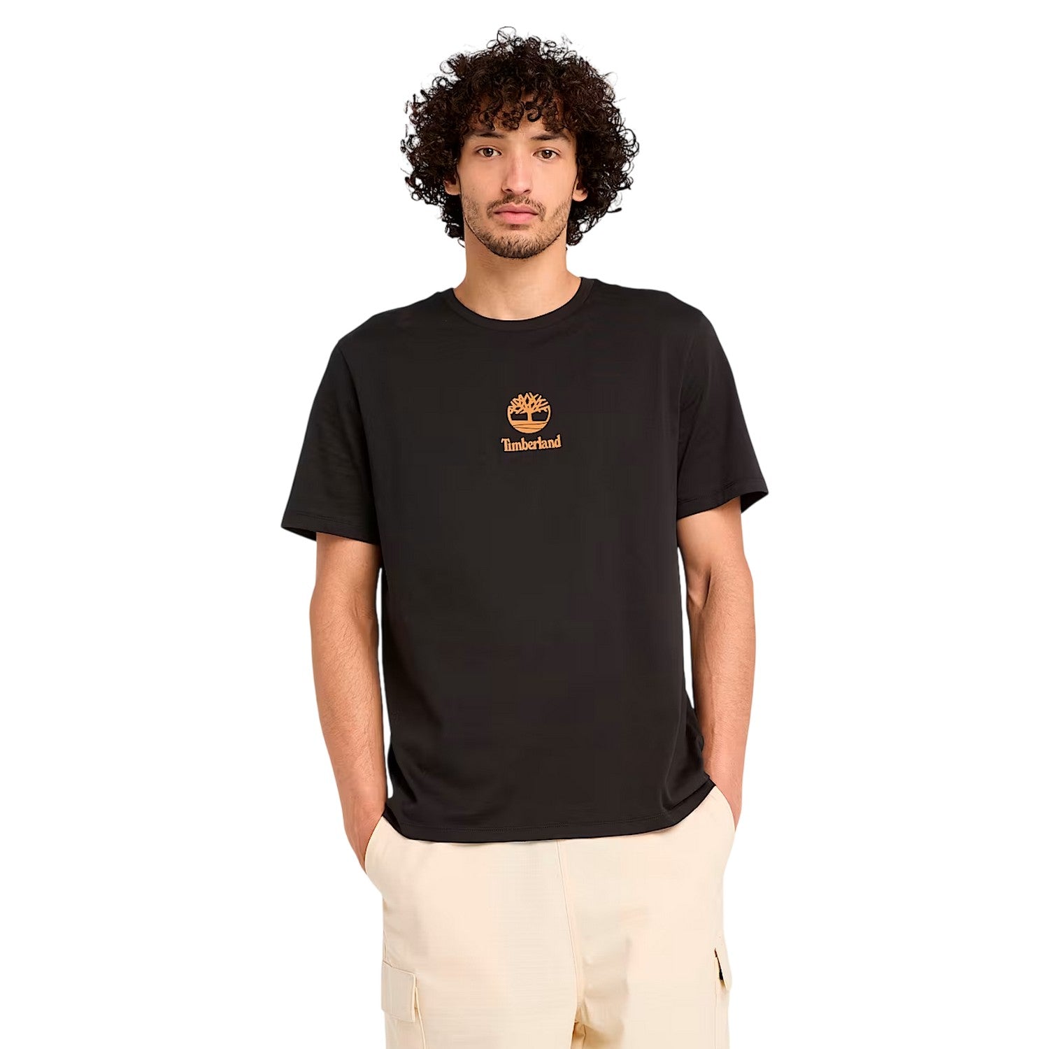 Black - Side - Timberland Mens Stacked Logo T-Shirt