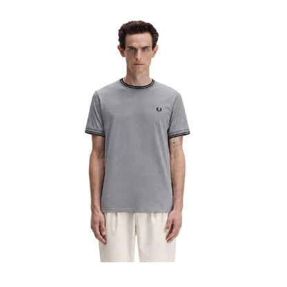 Grey - Side - Fred Perry Mens Tipped T-Shirt
