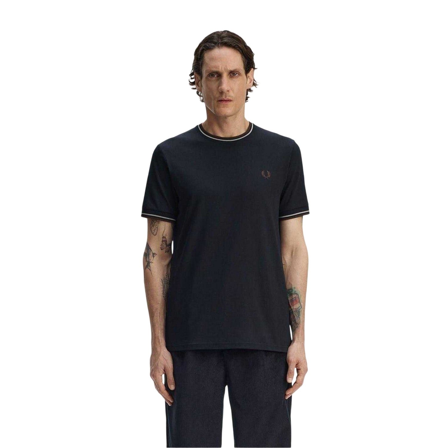 Navy Blue - Side - Fred Perry Mens Tipped T-Shirt