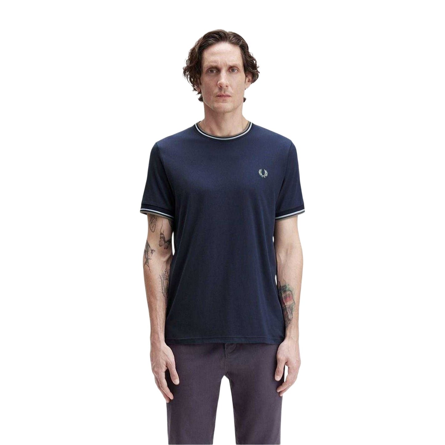 Airforce Blue - Side - Fred Perry Mens Tipped T-Shirt