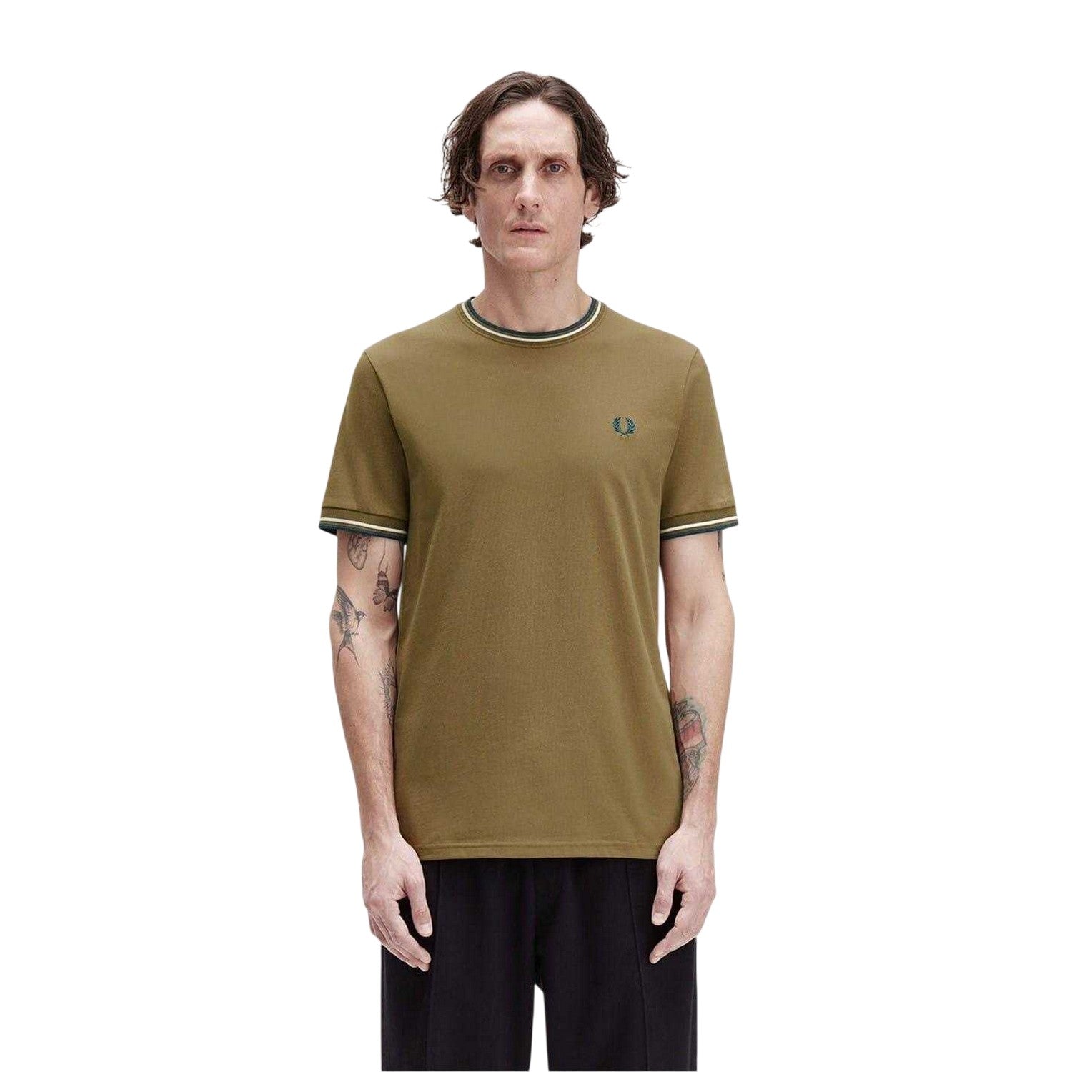 Shaded Blue - Side - Fred Perry Mens Tipped T-Shirt
