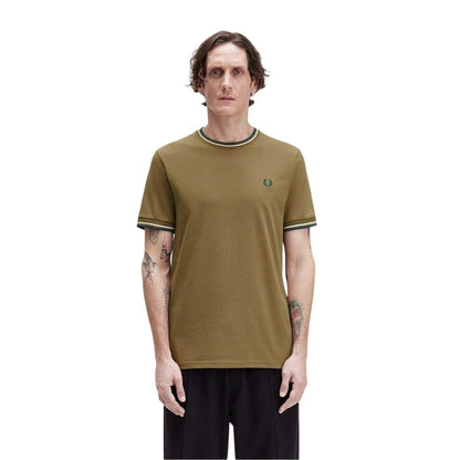 Shaded Blue - Side - Fred Perry Mens Tipped T-Shirt