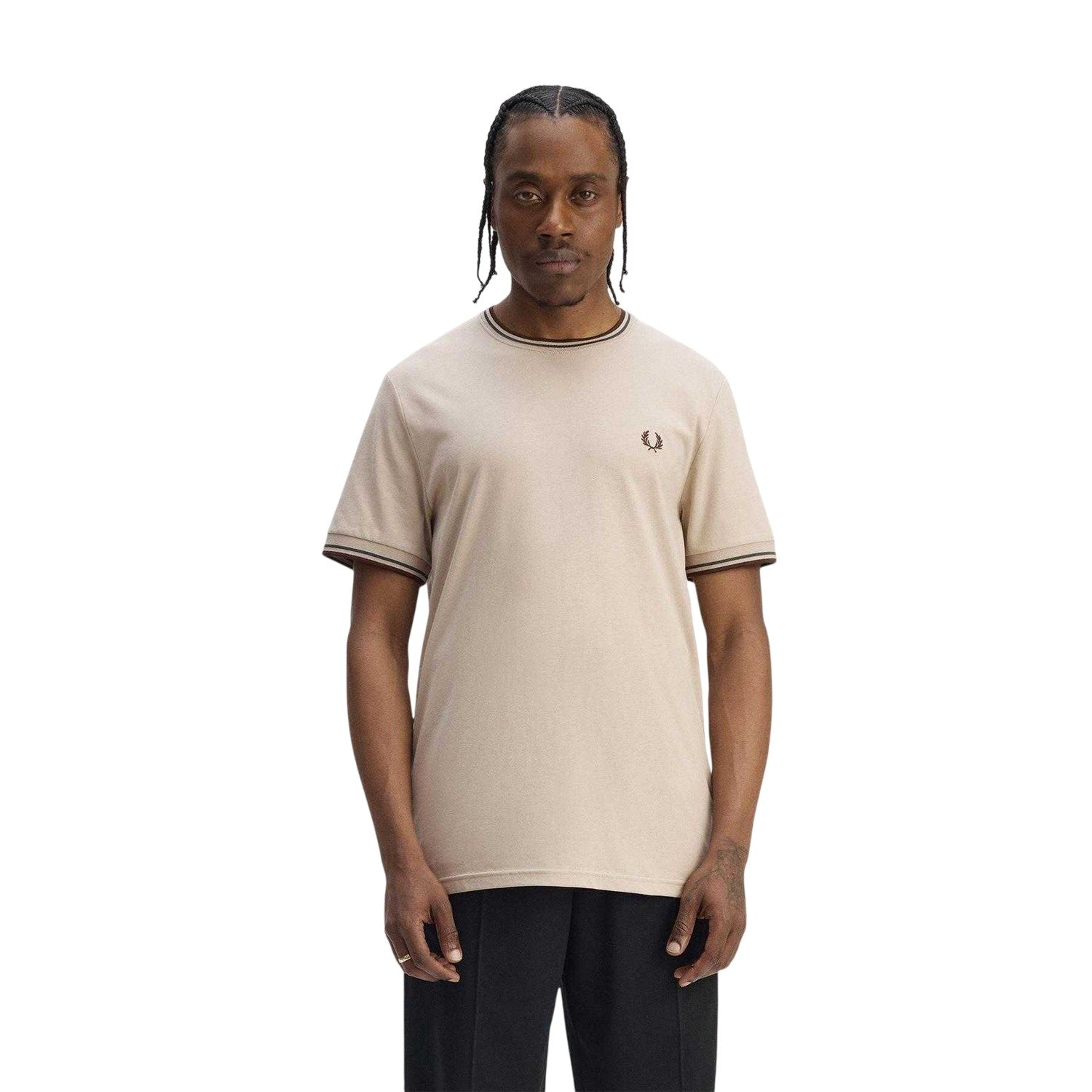 Warm Beige - Side - Fred Perry Mens Tipped T-Shirt