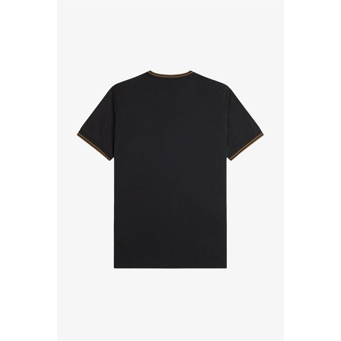 Black-Brown - Back - Fred Perry Mens Tipped T-Shirt