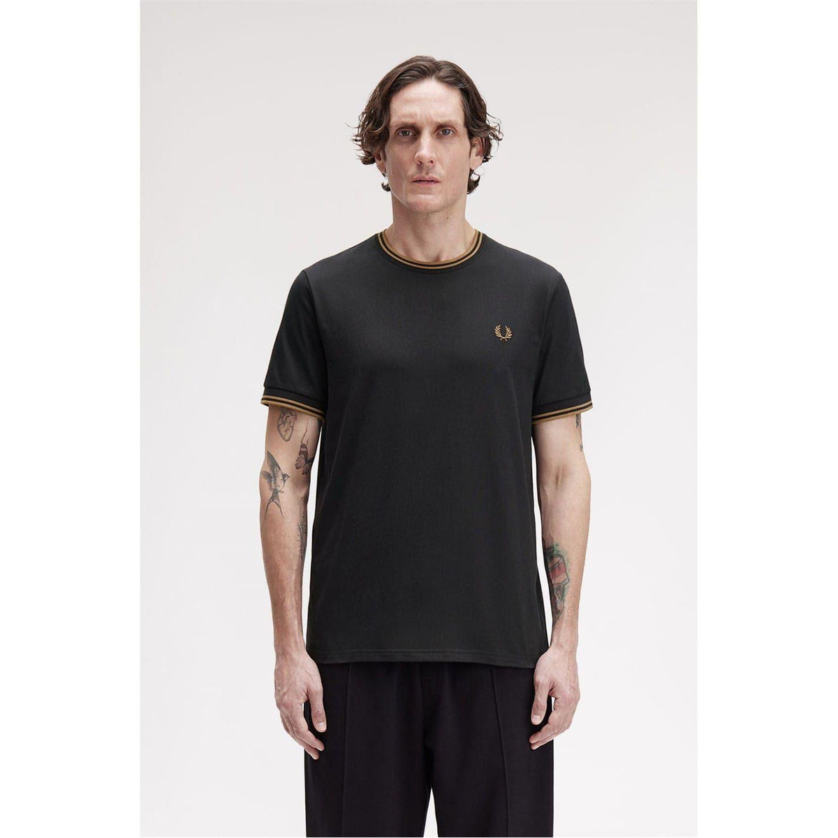 Black-Brown - Side - Fred Perry Mens Tipped T-Shirt