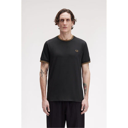 Black-Brown - Side - Fred Perry Mens Tipped T-Shirt