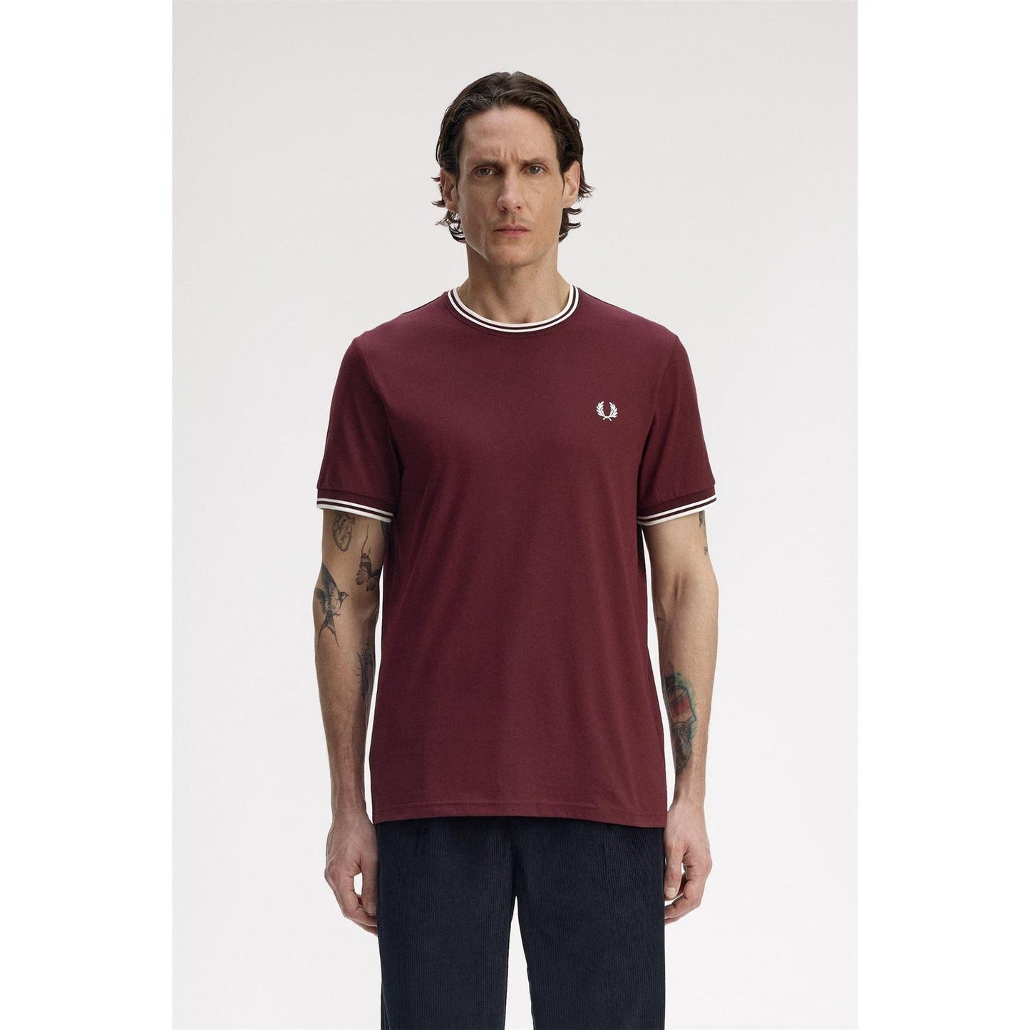 Oxblood - Back - Fred Perry Mens Tipped T-Shirt