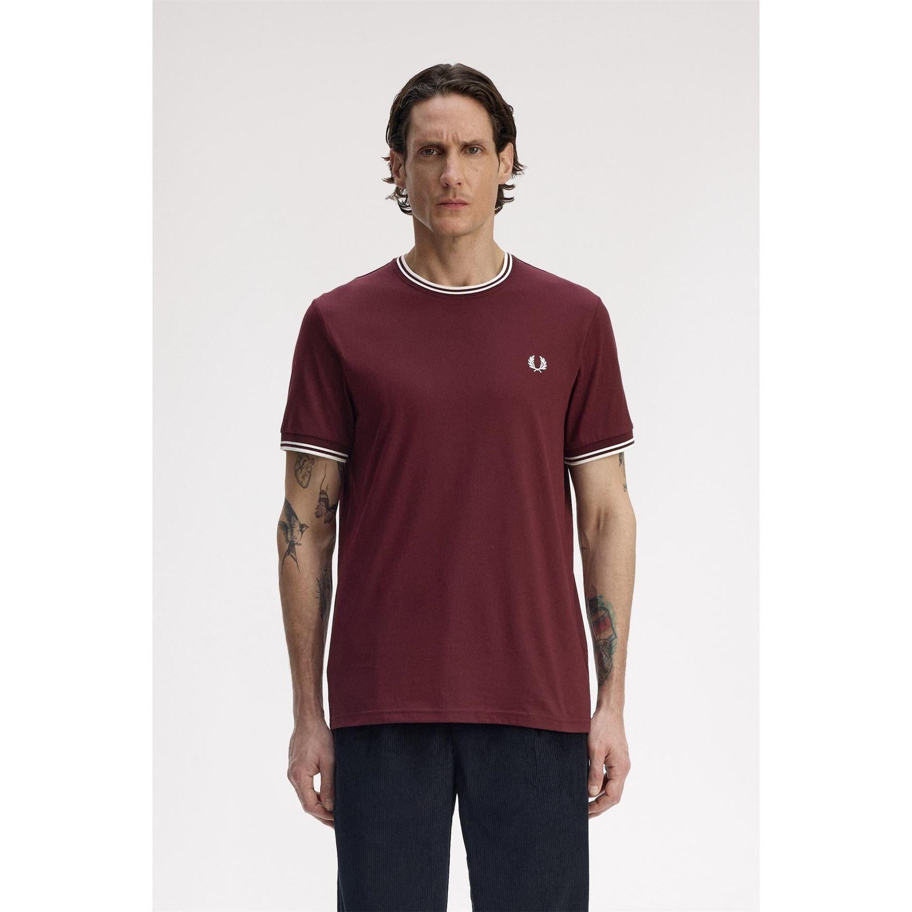 Oxblood - Back - Fred Perry Mens Tipped T-Shirt