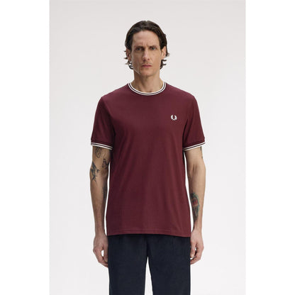 Oxblood - Back - Fred Perry Mens Tipped T-Shirt