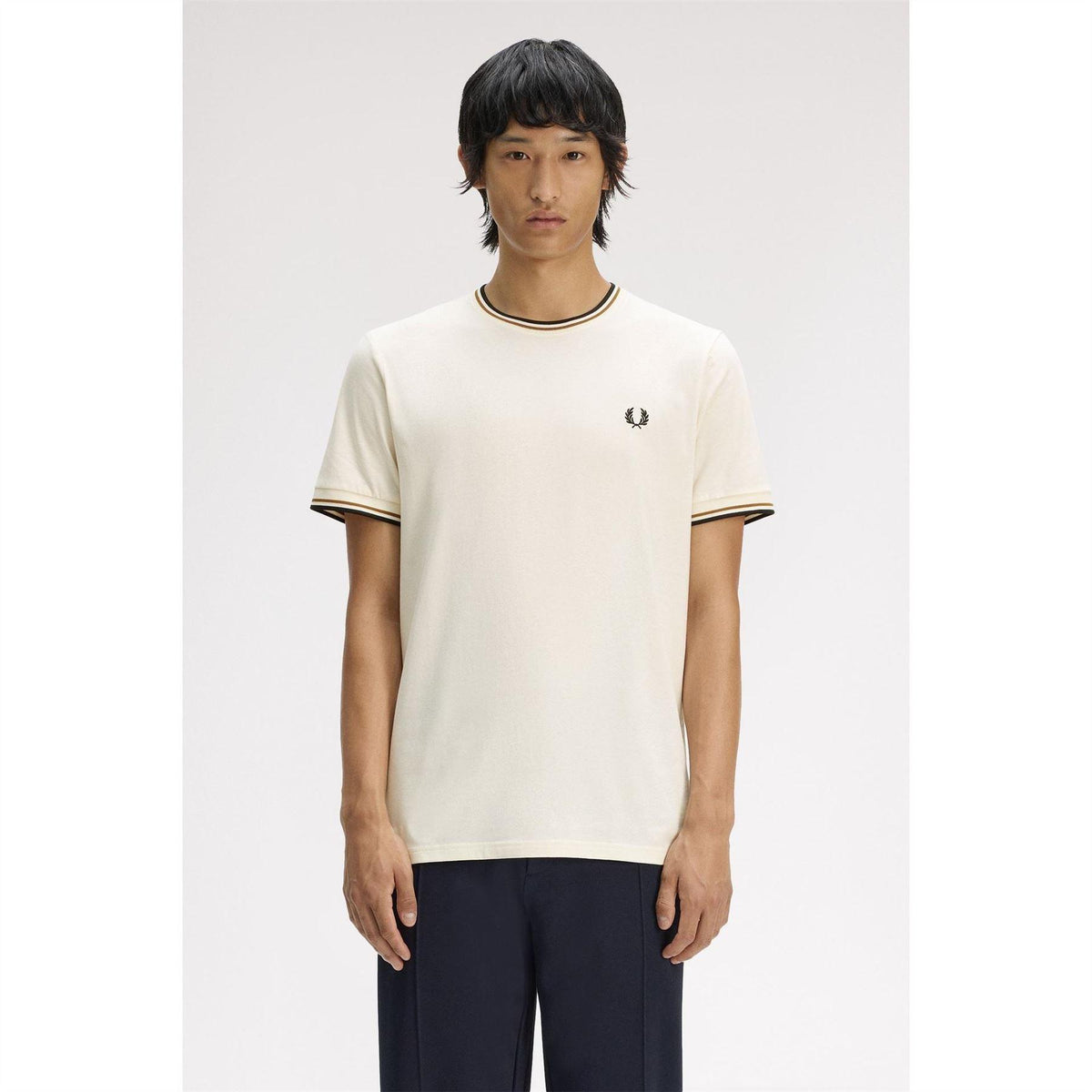 Ecru - Side - Fred Perry Mens Tipped T-Shirt