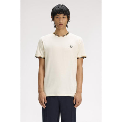 Ecru - Side - Fred Perry Mens Tipped T-Shirt