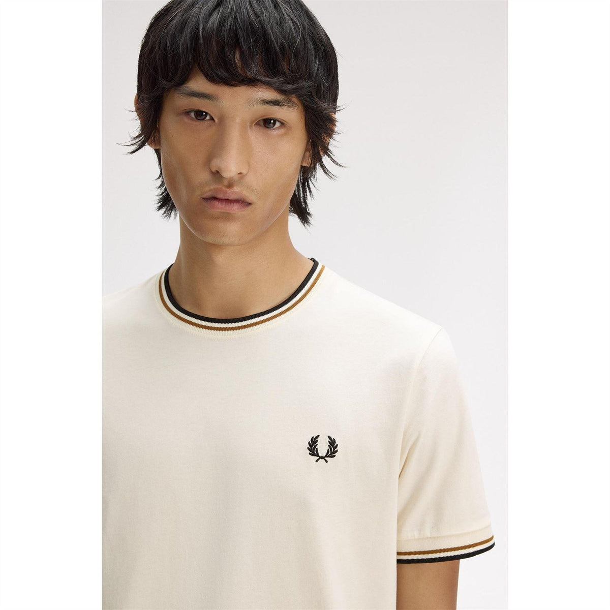 Ecru - Pack Shot - Fred Perry Mens Tipped T-Shirt