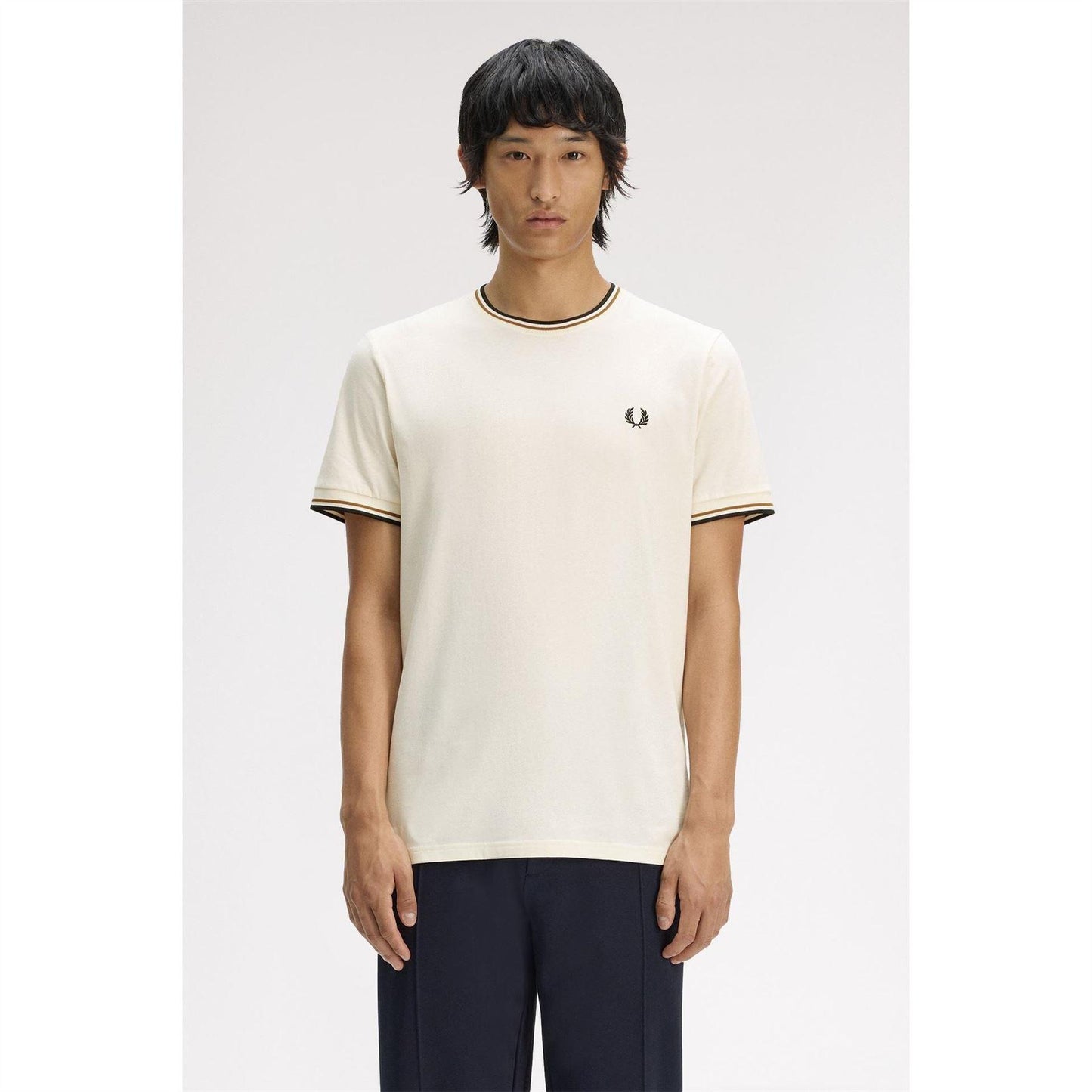 Ecru - Close up - Fred Perry Mens Tipped T-Shirt