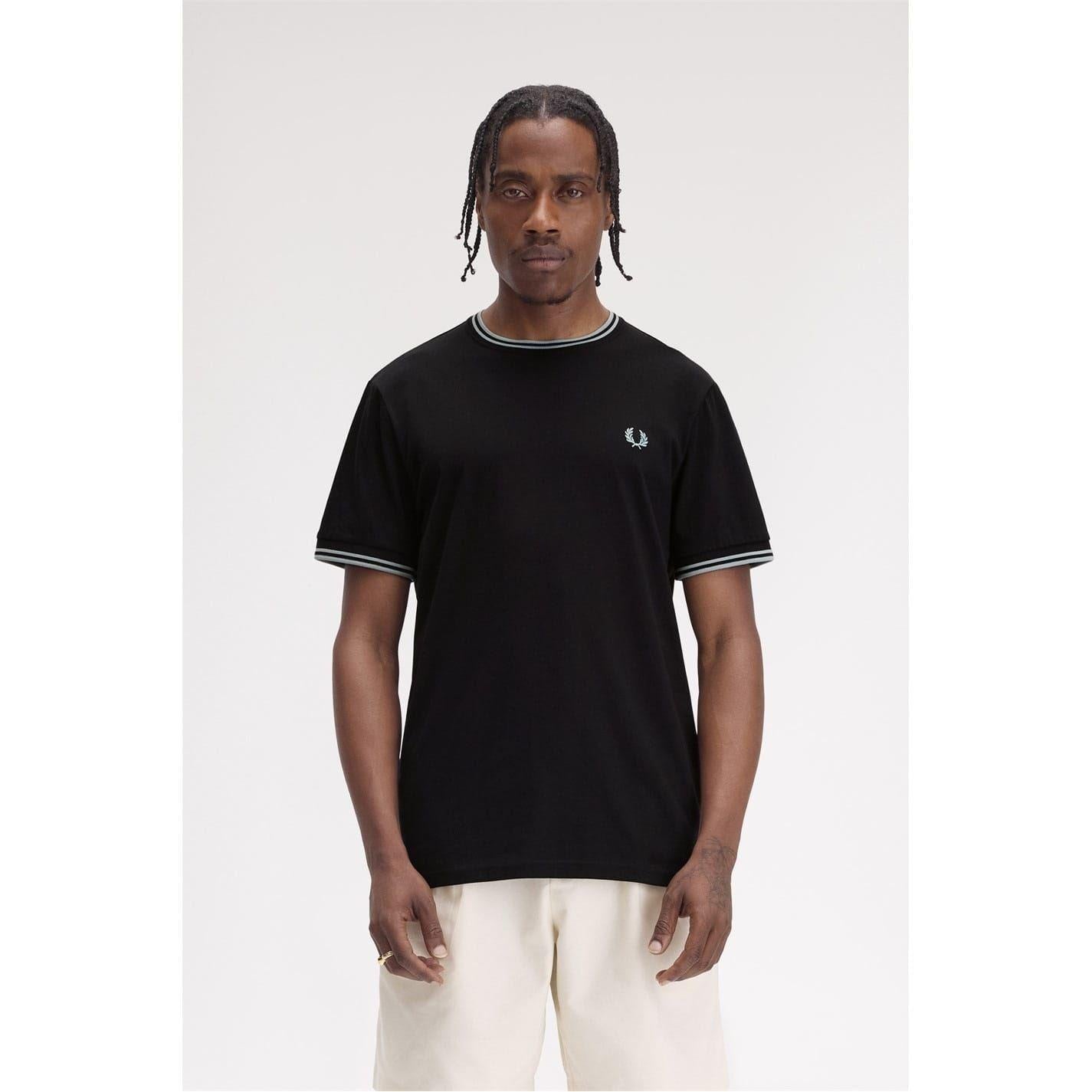Black-Blue - Side - Fred Perry Mens Tipped T-Shirt