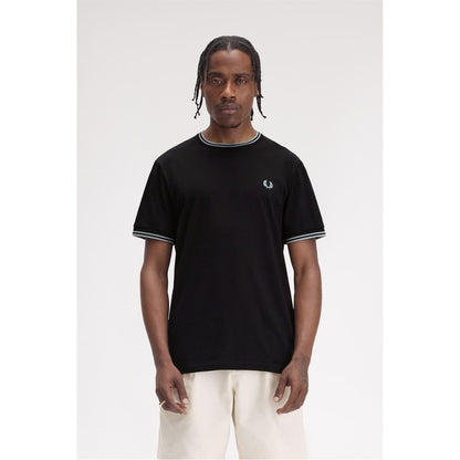Black-Blue - Side - Fred Perry Mens Tipped T-Shirt