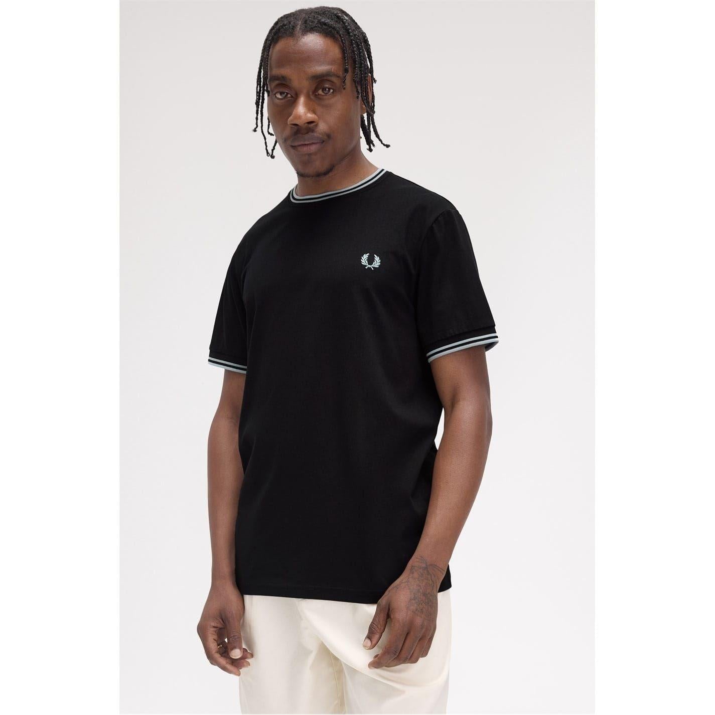 Black-Blue - Pack Shot - Fred Perry Mens Tipped T-Shirt