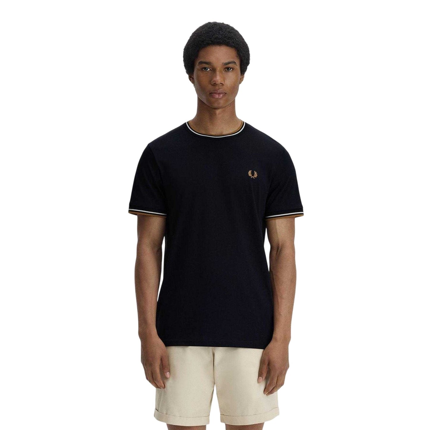 Black - Side - Fred Perry Mens Tipped T-Shirt