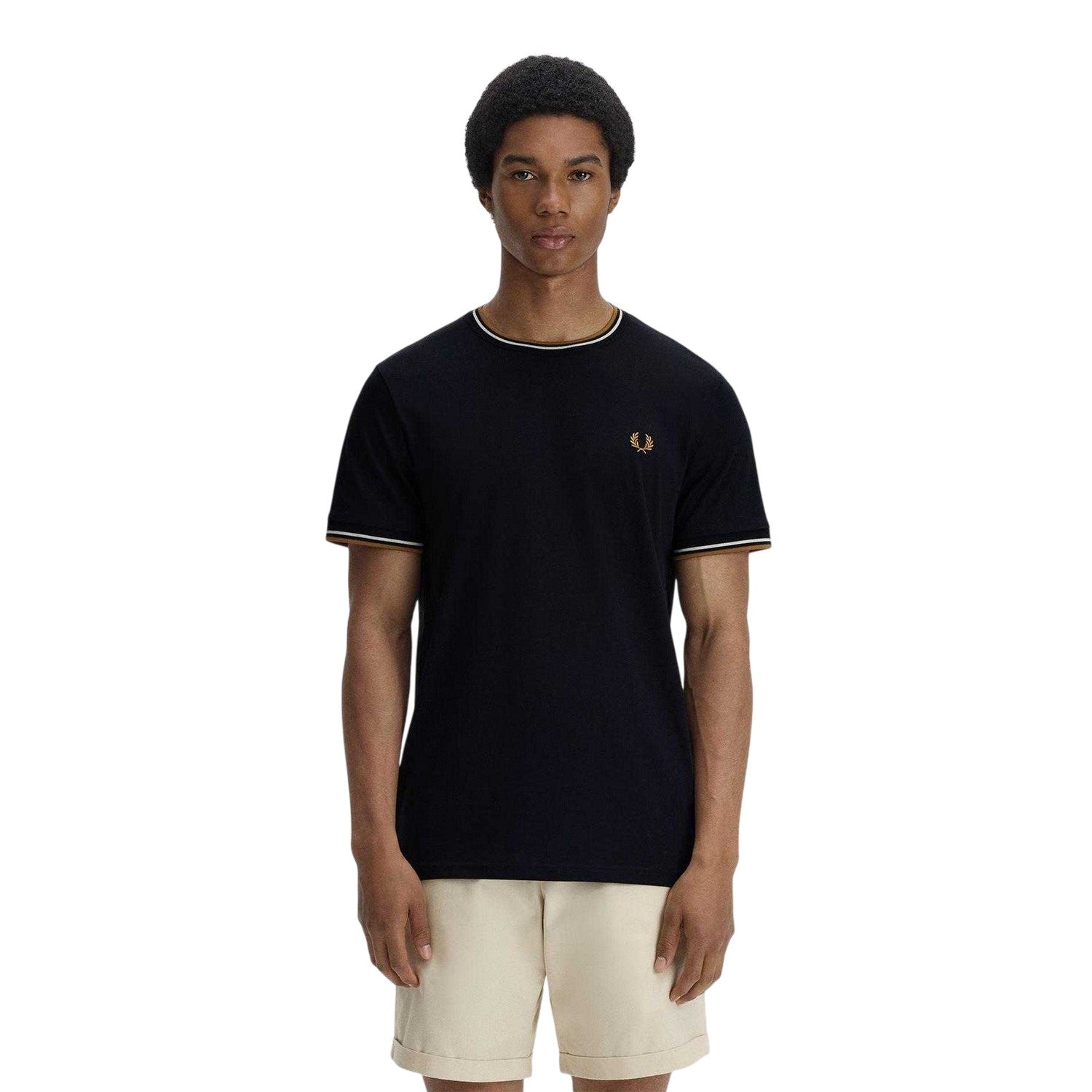 Black - Side - Fred Perry Mens Tipped T-Shirt