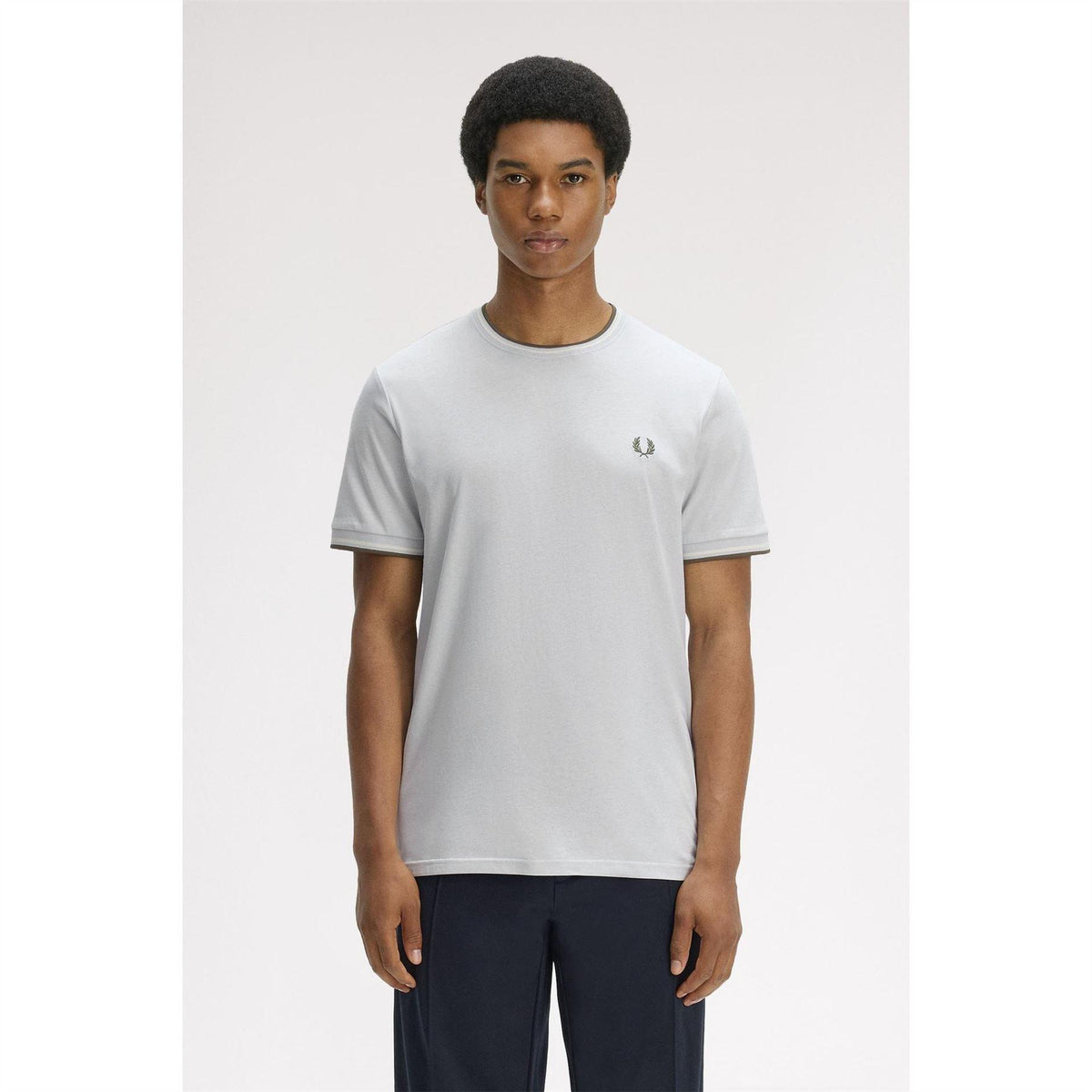 Dusky Blue - Side - Fred Perry Mens Tipped T-Shirt