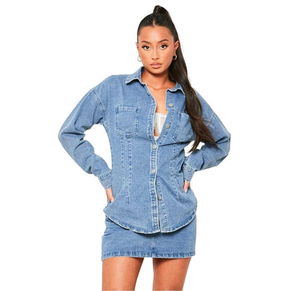 Blue - Back - Missy Empire Womens-Ladies Denim Seam Detail Fitted Shirt