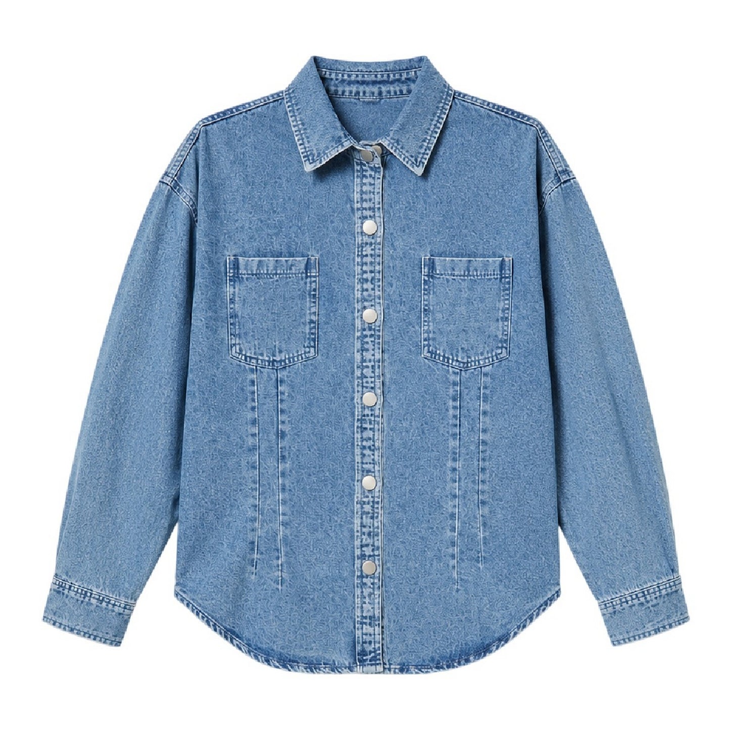 Blue - Front - Missy Empire Womens-Ladies Denim Seam Detail Fitted Shirt