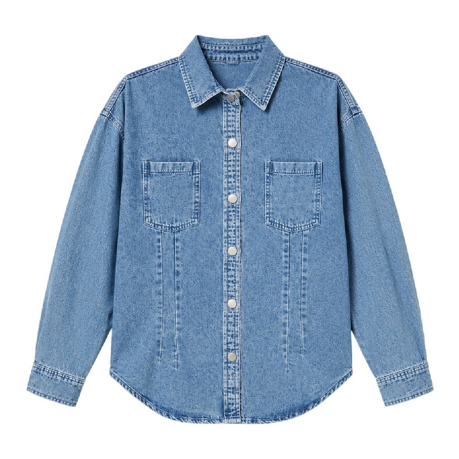 Blue - Front - Missy Empire Womens-Ladies Denim Seam Detail Fitted Shirt