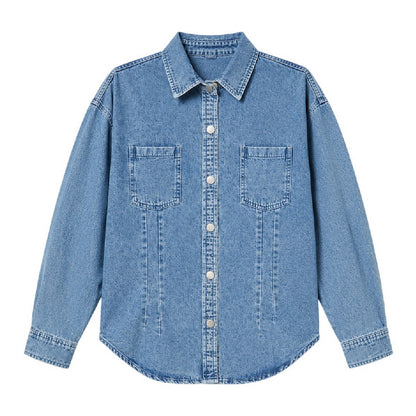 Blue - Front - Missy Empire Womens-Ladies Denim Seam Detail Fitted Shirt