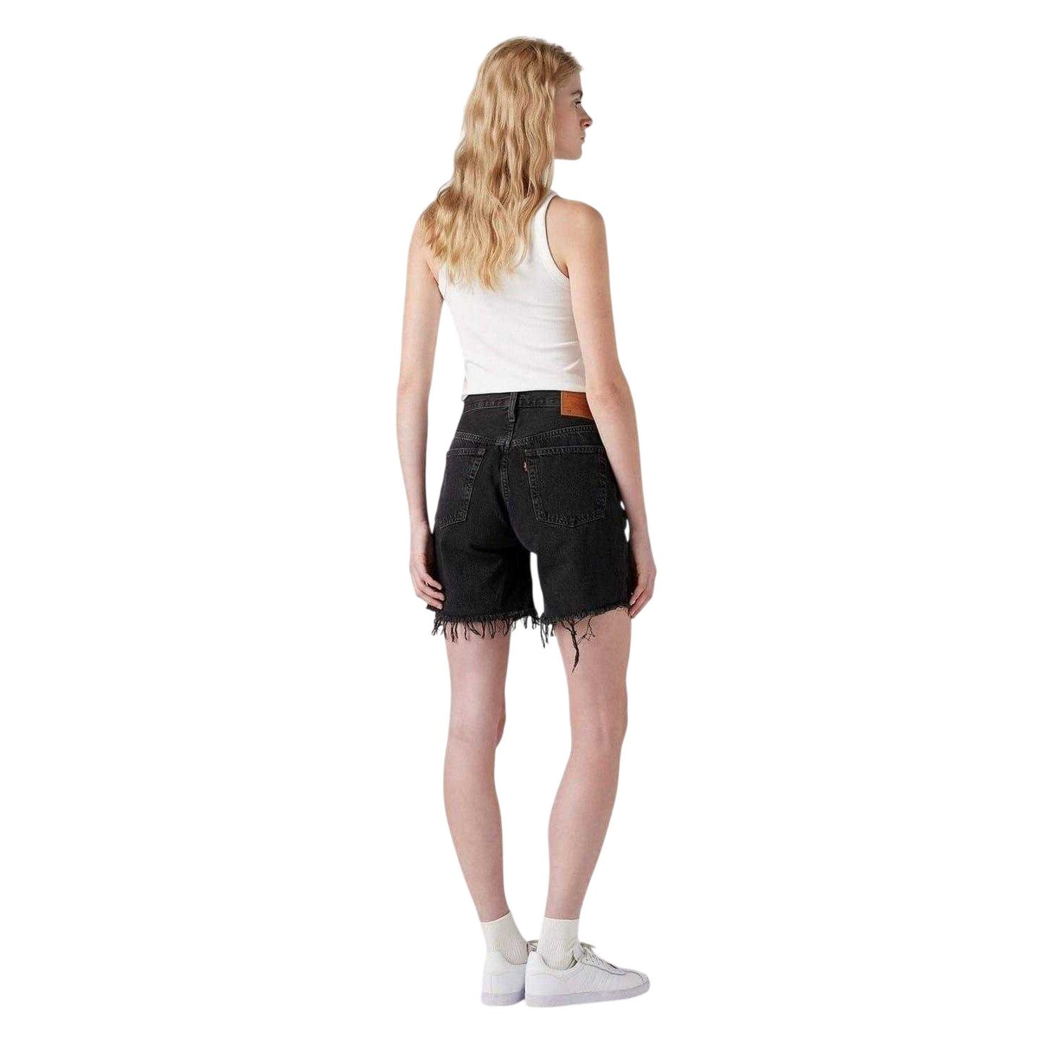 Black - Back - Levis Womens-Ladies 501 Denim Mid Thigh Jean Shorts