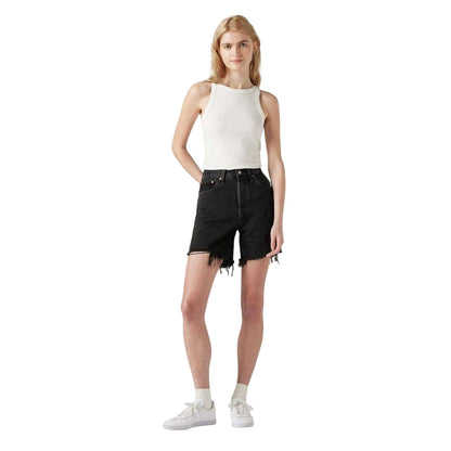 Black - Side - Levis Womens-Ladies 501 Denim Mid Thigh Jean Shorts