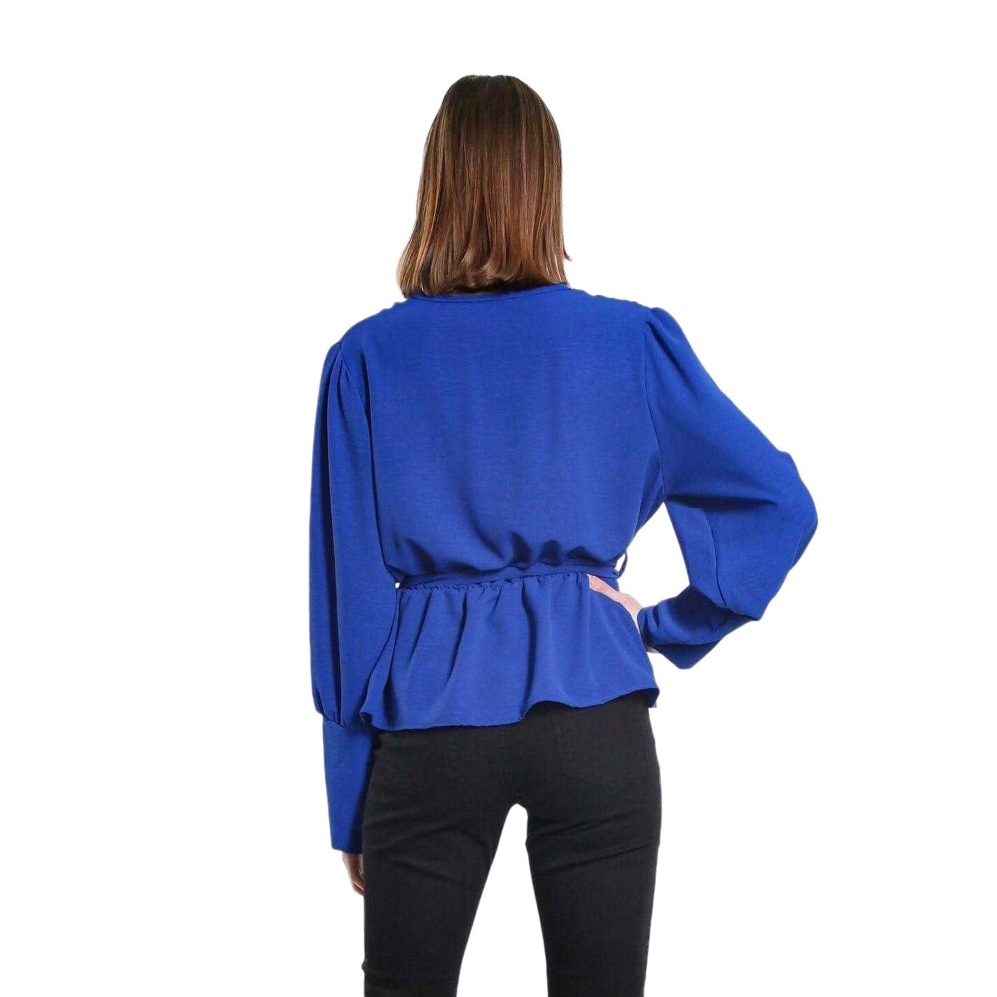 Cobalt - Back - Be You Womens-Ladies Wrap Peplum Bishop Wrap Top