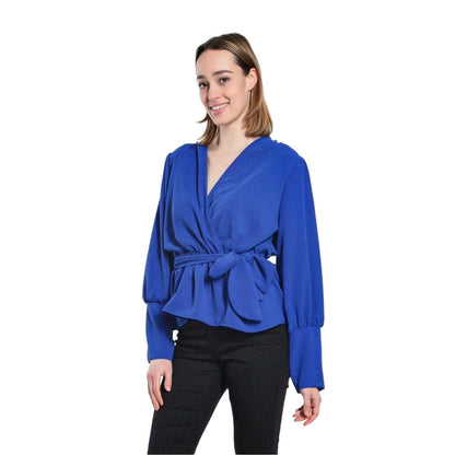 Cobalt - Side - Be You Womens-Ladies Wrap Peplum Bishop Wrap Top