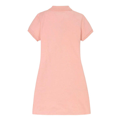 Coral Pink - Back - Tommy Hilfiger Girls Plain Collared Polo Shirt Dress
