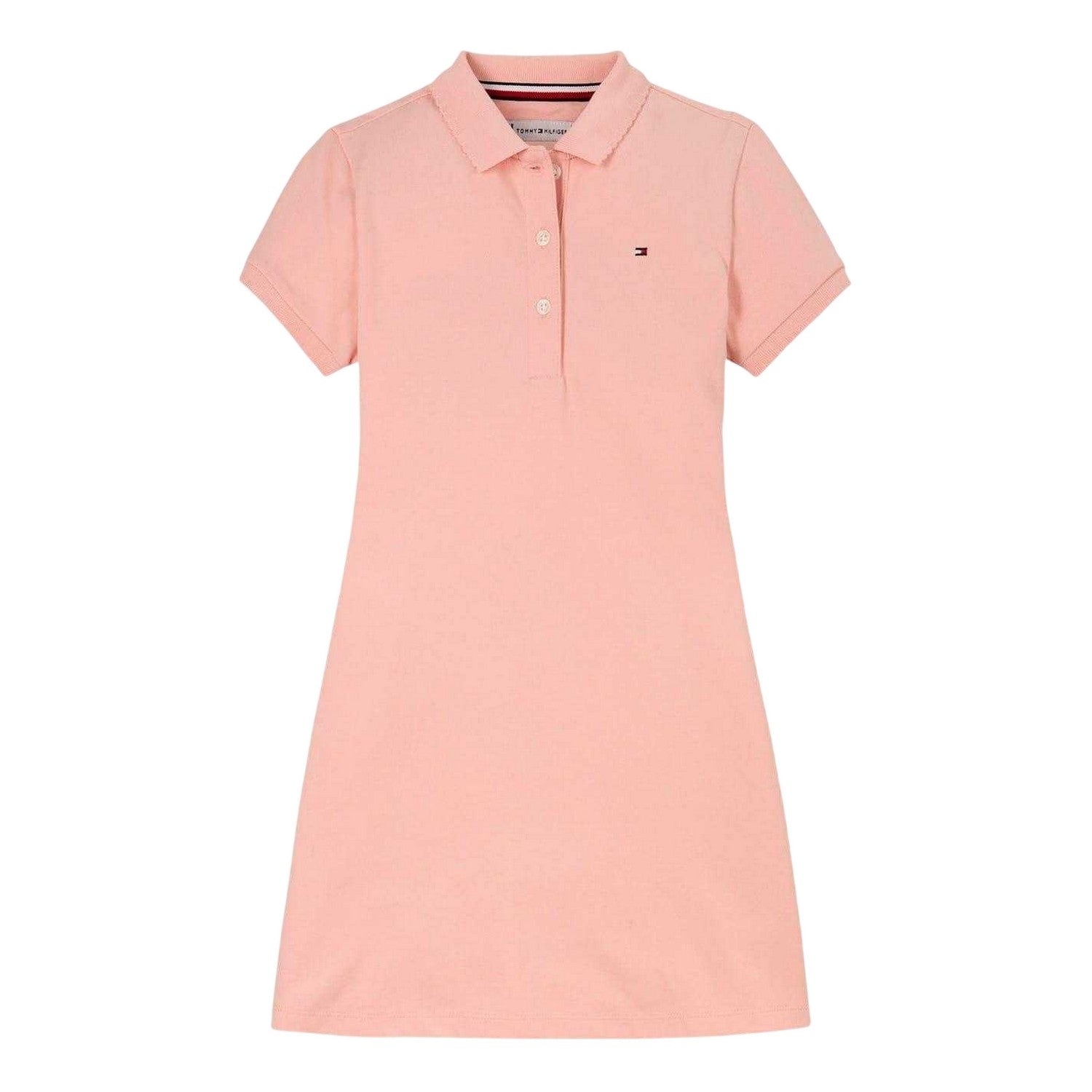 Coral Pink - Front - Tommy Hilfiger Girls Plain Collared Polo Shirt Dress