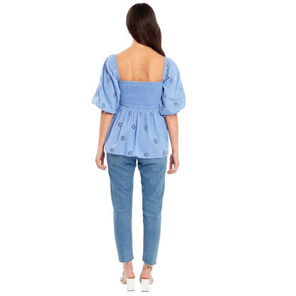 Blue - Back - Be You Womens-Ladies Square Neck Short-Sleeved Blouse