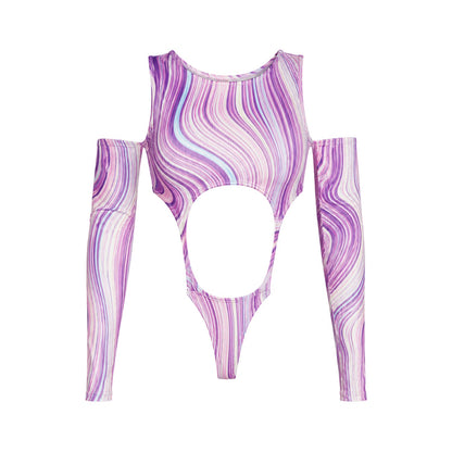 Multicoloured - Front - Missy Empire Womens-Ladies Swirl Print Bodycon Bodysuit