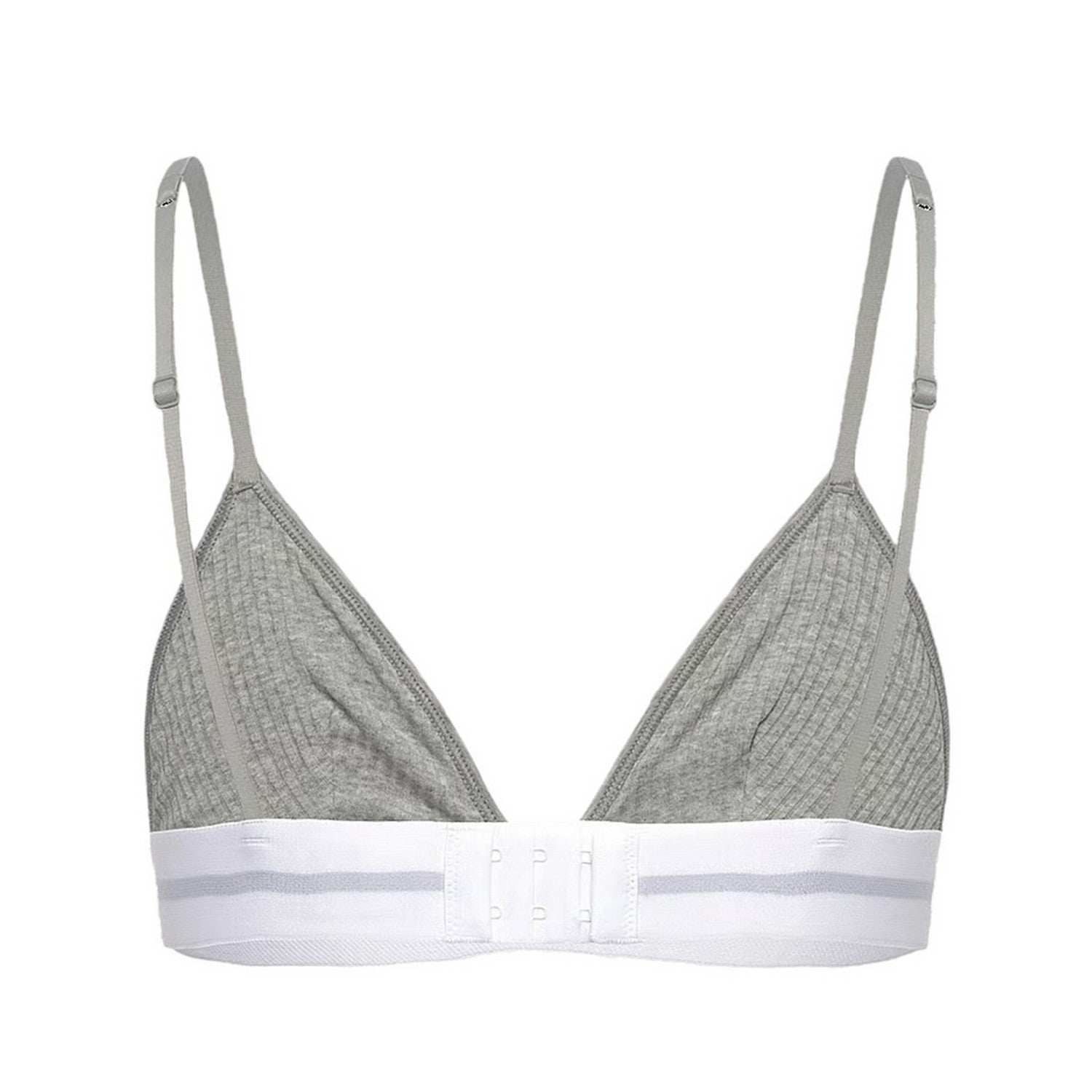 Grey Heather - Back - Calvin Klein Womens-Ladies Ribbed Triangle Cups Bralette