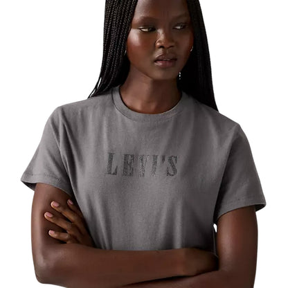 Grey - Side - Levis Womens-Ladies Rhinestone T-Shirt