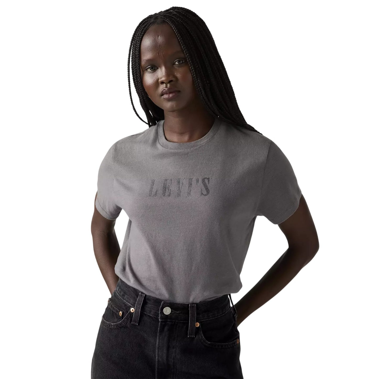 Grey - Lifestyle - Levis Womens-Ladies Rhinestone T-Shirt