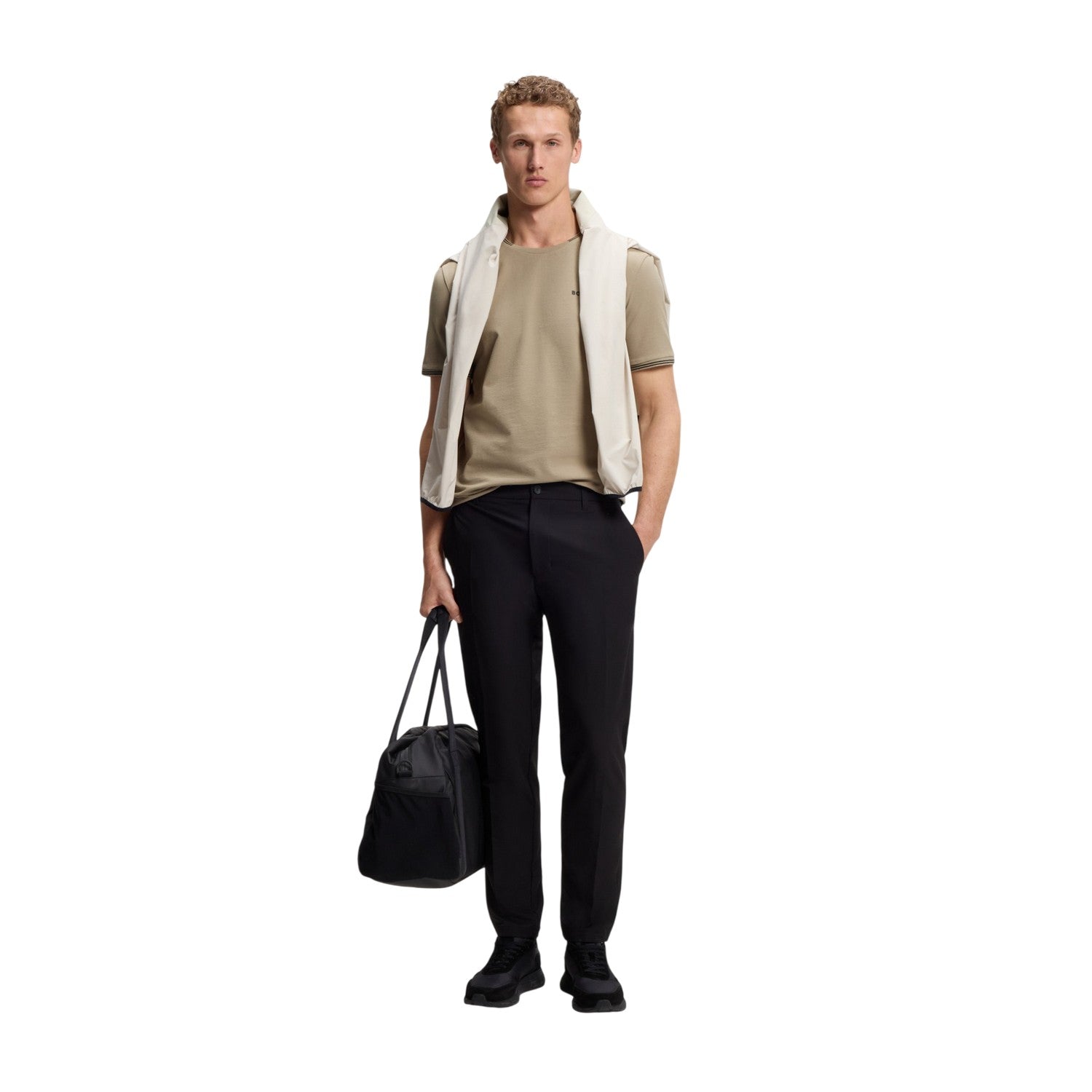 Beige - Side - Boss Mens Hbg Taul Cotton Regular T-Shirt