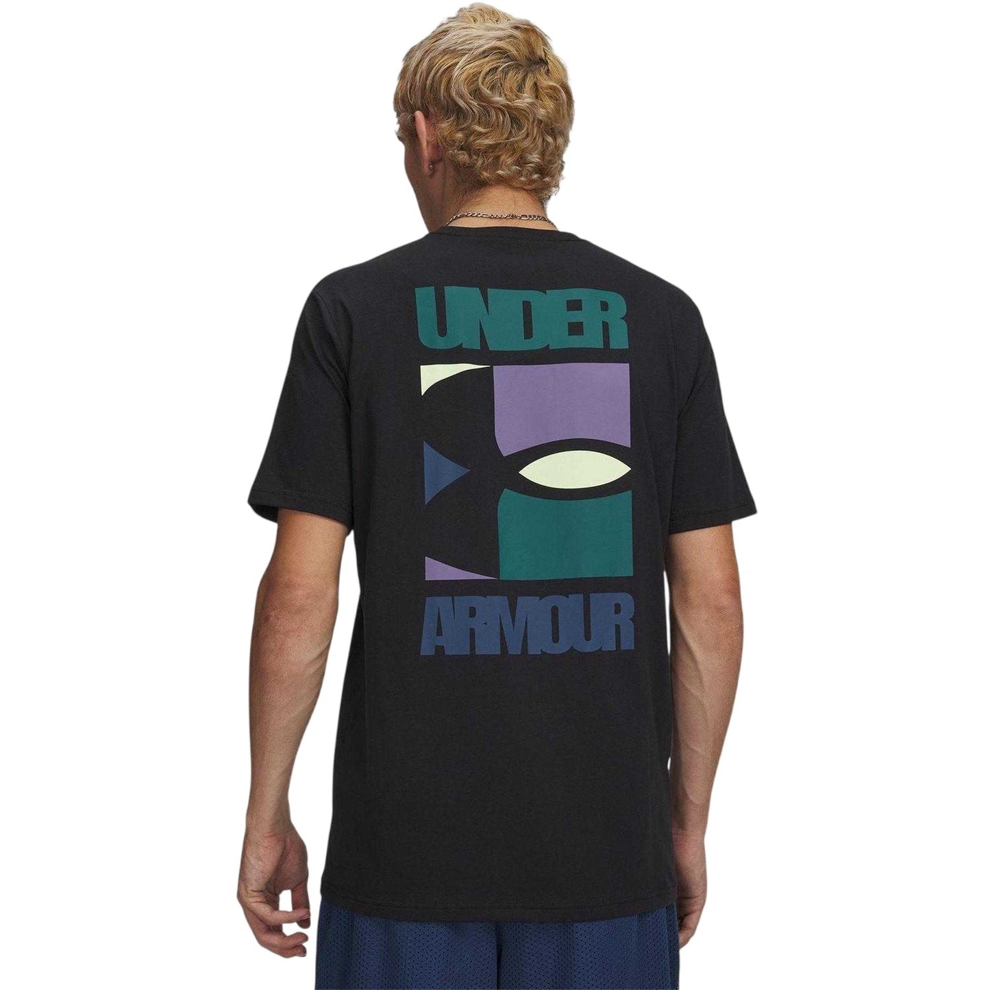 Black-Purple - Back - Under Armour Mens Block Logo T-Shirt