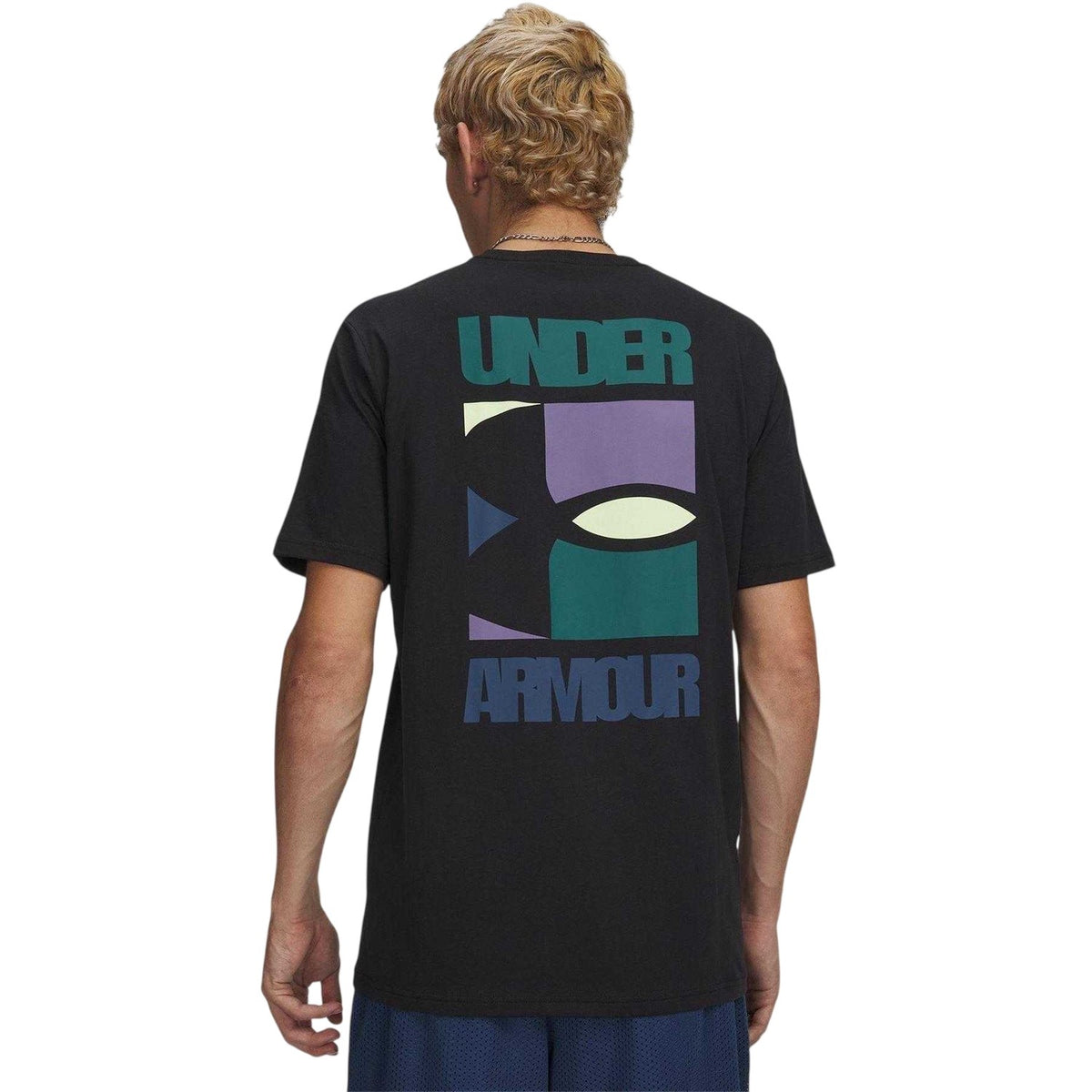 Black-Purple - Back - Under Armour Mens Block Logo T-Shirt