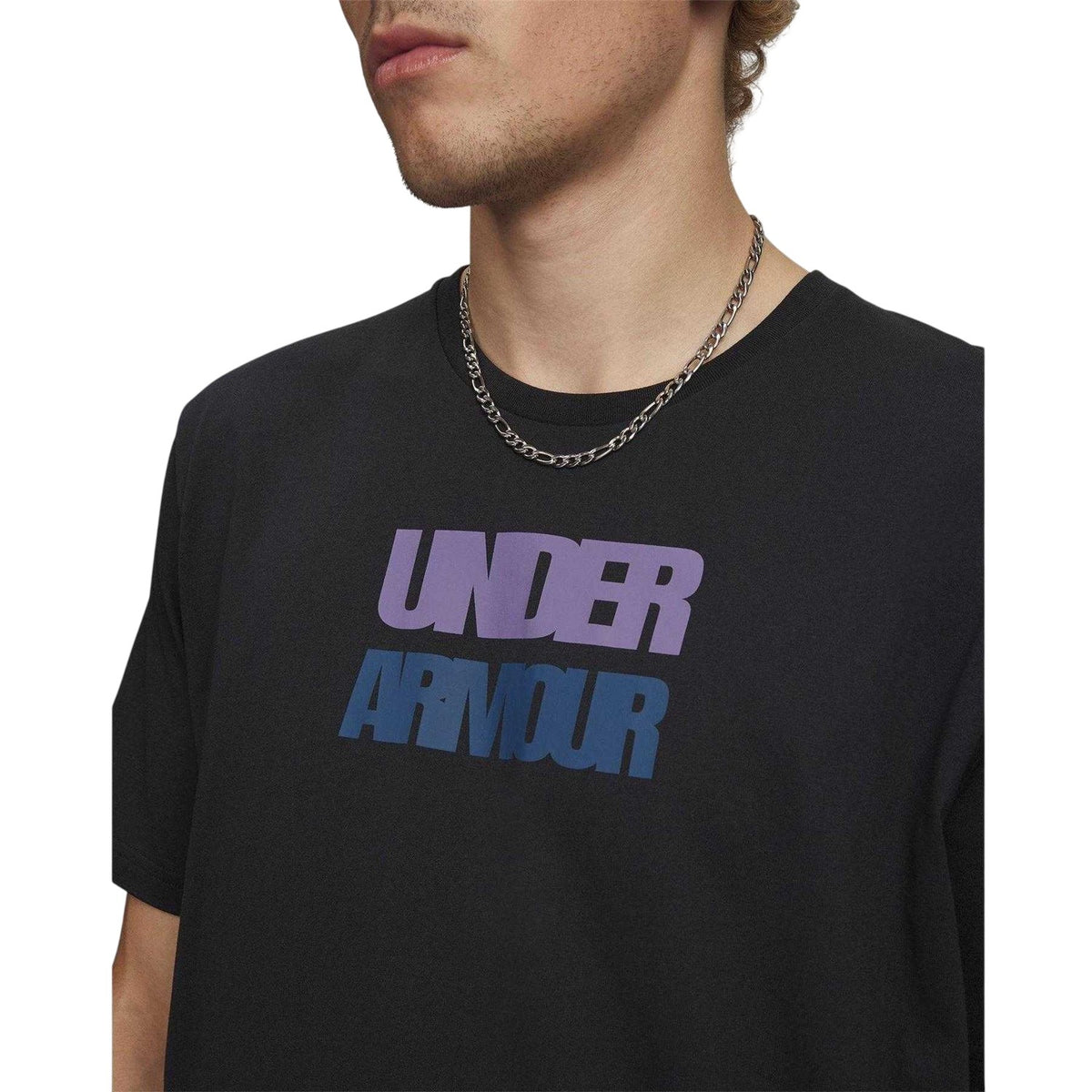 Black-Purple - Side - Under Armour Mens Block Logo T-Shirt